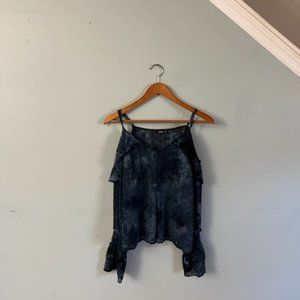 DNA Sheer blue top w/ spaghetti straps & long sleeves